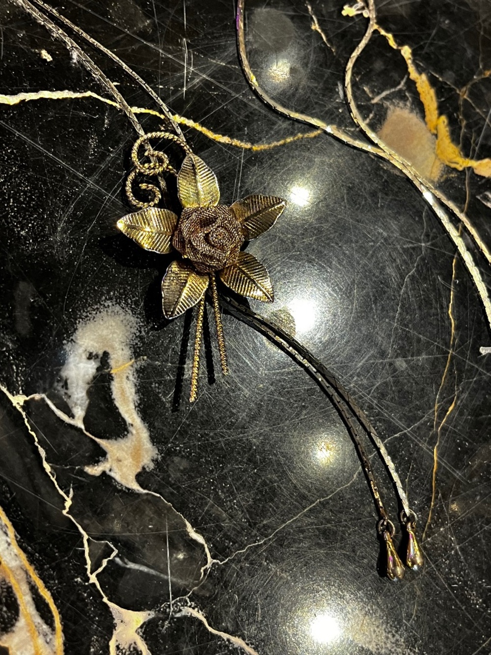 Vintage Metal Floral Bolo Tie / Adjustable Necklace
